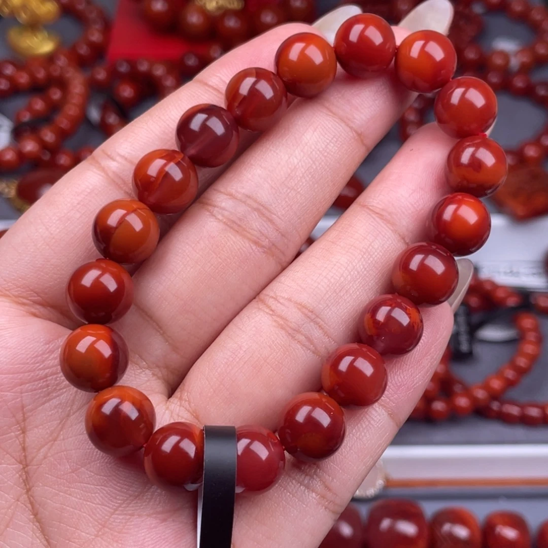 南红玛瑙未镶嵌其他天然）10mm瓦西牛血双色原矿手串
