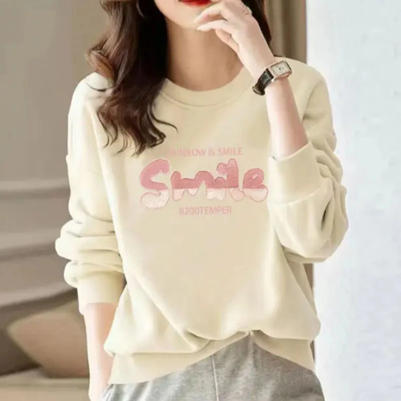 春季女士圆领卫衣套头男女白色百搭