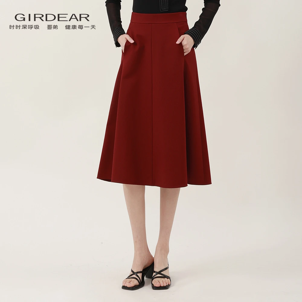 GIRDEAR/哥弟赫本风高腰百搭A字伞裙显瘦气质半身裙中裙女1200336
