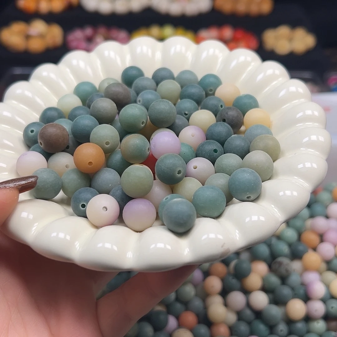 菩提根/象牙果手串微瑕磨砂绿多宝圆200颗