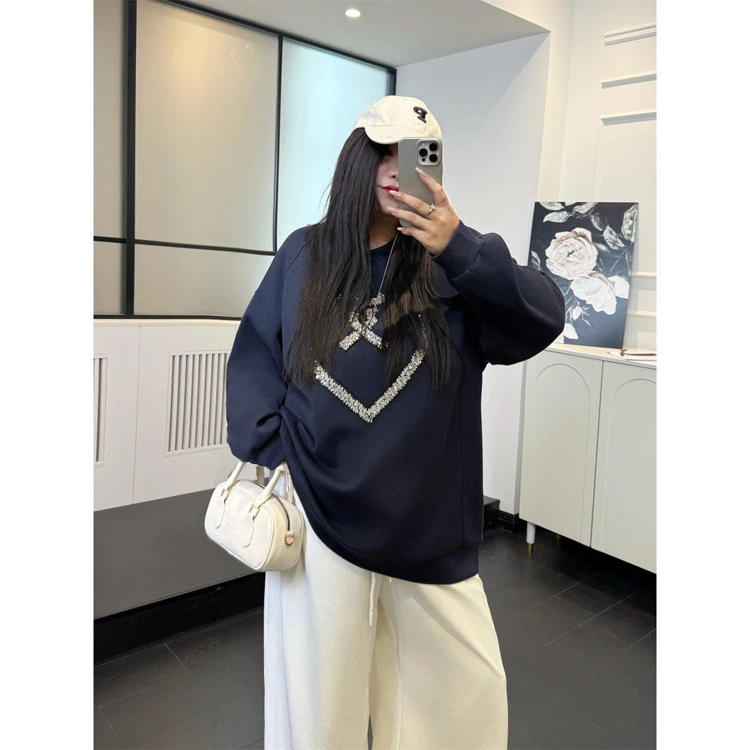 大码女装花契200斤胖mm爱心亮片设计感时尚圆领宽松卫衣4333-H