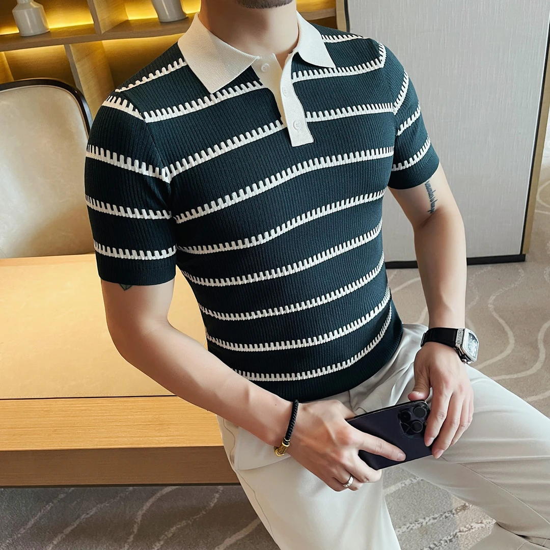 夏季新款爆款男士短袖polo衫冰丝针织半袖T恤修身翻领上衣打底衫