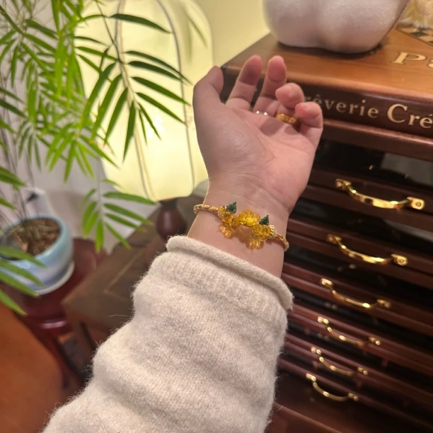 『蟾宫折桂』天然金珀蜜蜡桂花手工编织可调节手绳