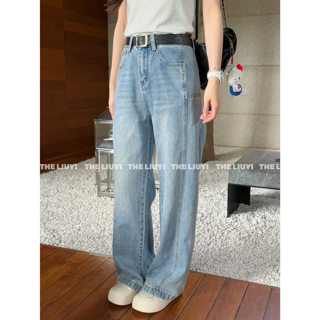 【LIUYI】工装牛仔裤~春夏高腰显瘦牛仔直筒裤52171