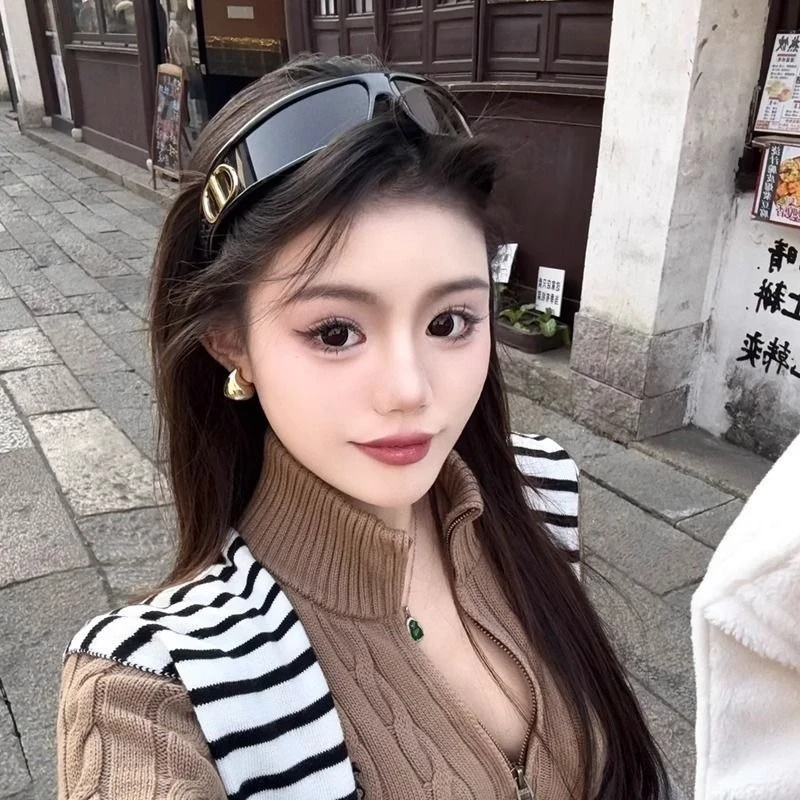 洋气墨镜发箍D家CD字母太阳镜女两用二合一小红书Y2K连体镜百搭