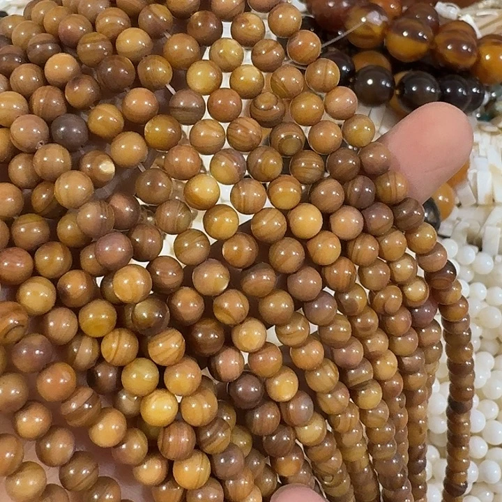 玛瑙/玉髓合金珠宝半成品3条6mm金卡色圆珠