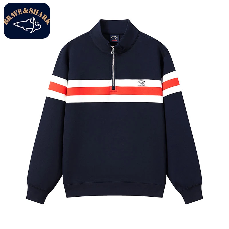 【官方正品】BRAVE&SHARK/勇士鲨鱼卫衣男立领半高领时尚刺绣打底衫