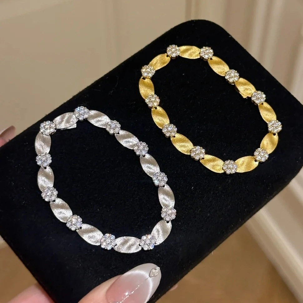 铜合金手链 爆闪中古拉丝花朵缎带手链女复古轻奢高级感精致手饰