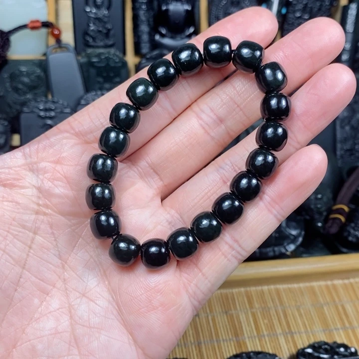 和田玉（青玉）颈饰未镶嵌卡10直切老邢珠手串