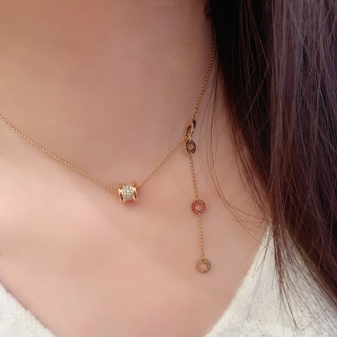 99新 BVLGARI/宝格丽 99新 小蛮腰满钻项链/玫瑰金/44cm/21盒证
