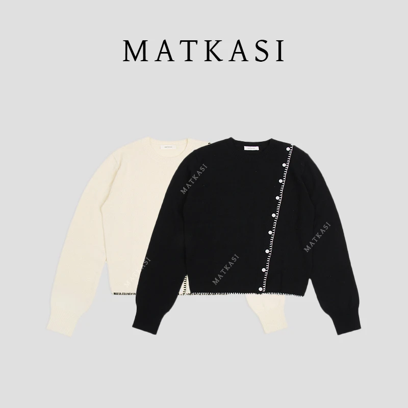 MATKASI 时尚设计师小众休闲简约通勤百搭结构分割圆领上衣