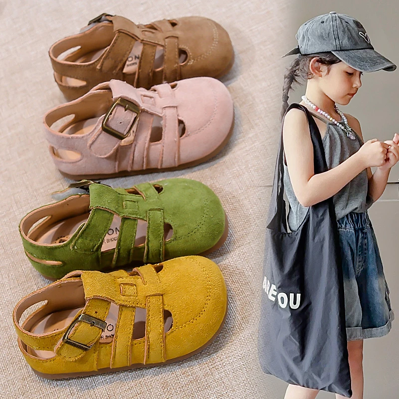儿童包头罗马凉鞋复古勃肯鞋女宝夏季休闲鞋韩版编织沙滩鞋男童