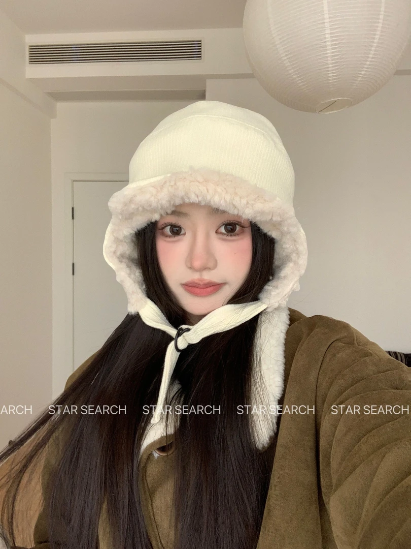 韩版加厚保暖双面戴护耳雷锋帽子女骑车防寒秋冬季显脸小包头帽潮