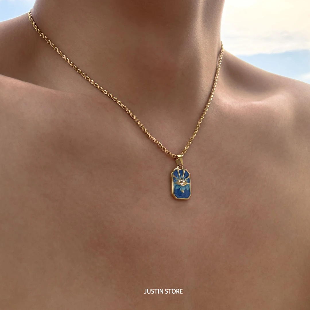 钛钢项链 复古塔罗牌恶魔眼项链男小众设计高级感钛钢锁骨链女