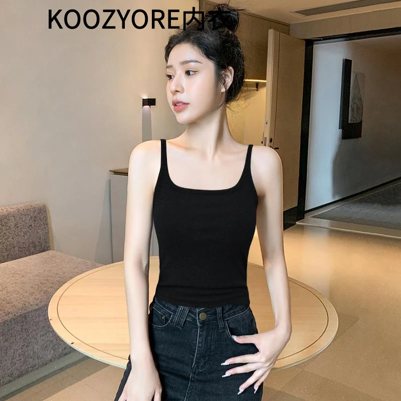KOOZYORE黑色吊带带胸垫背心女内搭2025新款美背外穿文胸一体纯