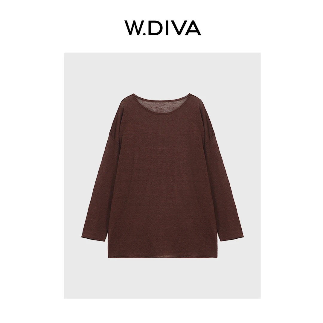 W.Diva【驼颜】亚麻桑蚕丝超细纱织云状肌理长袖针织衫女51S252000