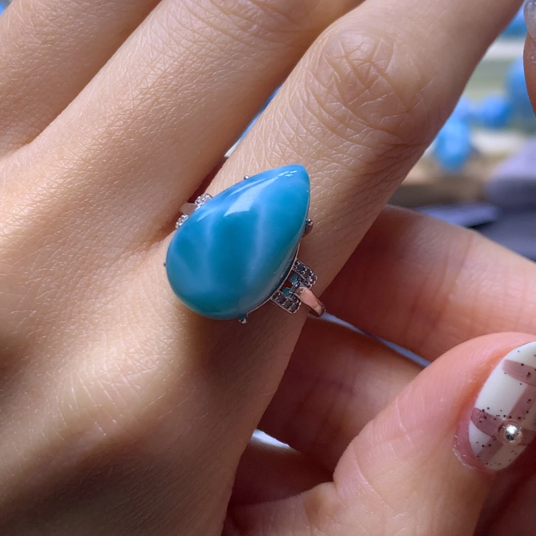 针钠钙石（海纹石）未镶嵌戒指水滴戒指色差略异