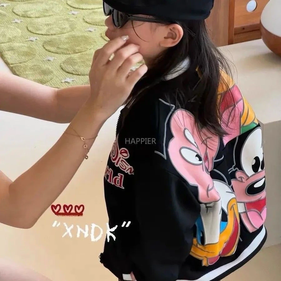 女童套装24秋装新款百搭卡通印花棒球服女童休闲外套工装裤两件套