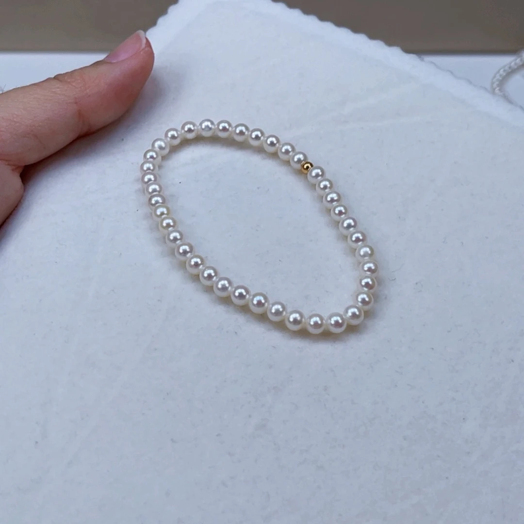 银S925镶嵌手绳淡水珍珠4-5天然淡水珍珠手串