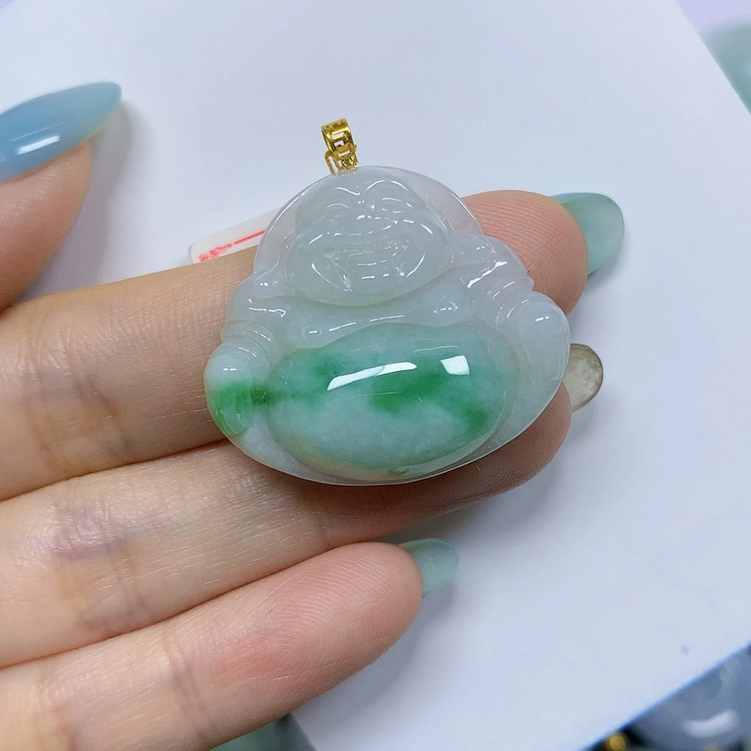 翡翠18K金镶嵌颈饰挂件