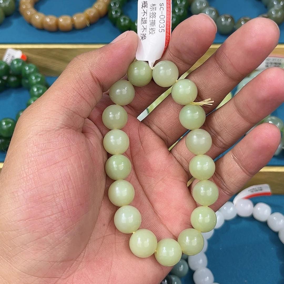 手串未镶嵌和田玉纯天然新疆和田玉若羌青黄口12mm