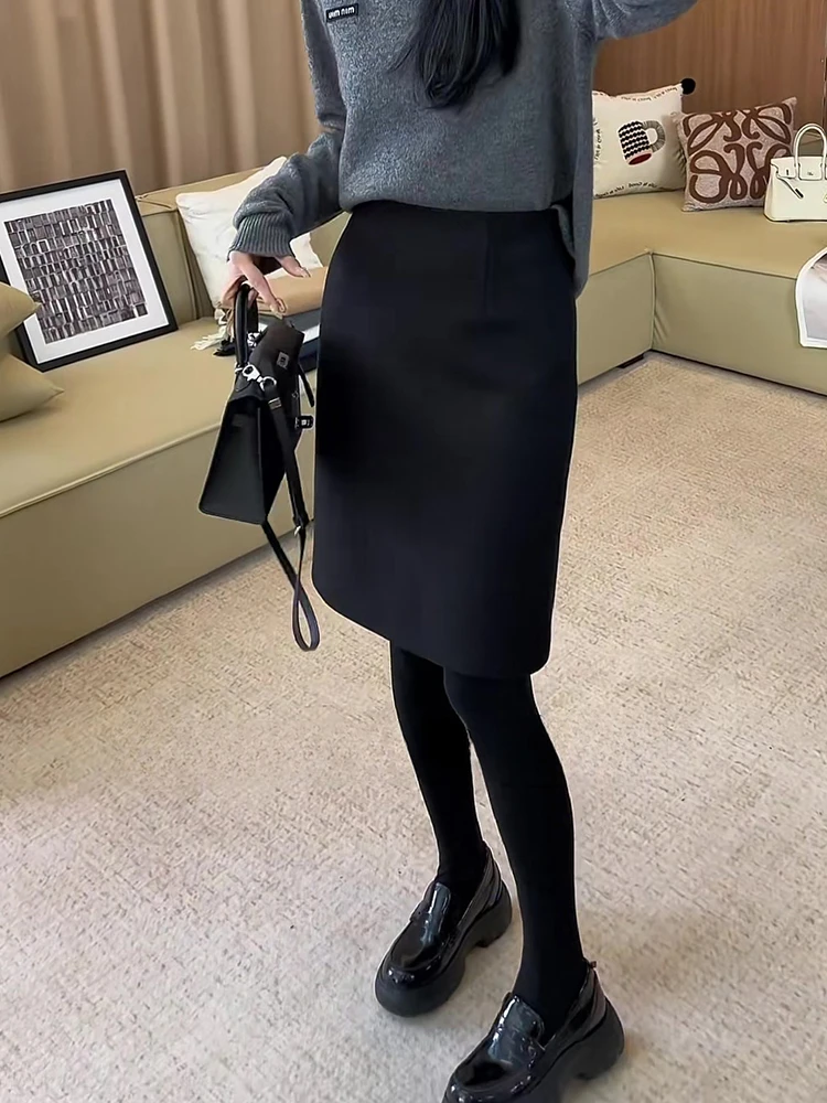 加长款大码毛呢a字半身裙女秋冬新款胖mm小个子高腰显瘦直筒中裙