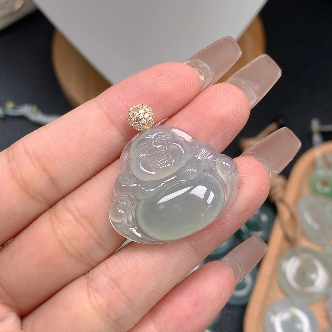 吊坠(不含链)18K金镶嵌翡翠
