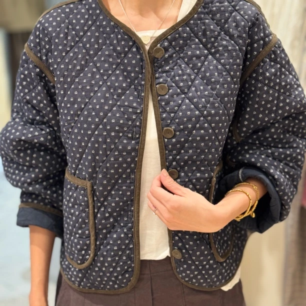 东大门正品 小花家藏青色碎花棉服（不支持退货）