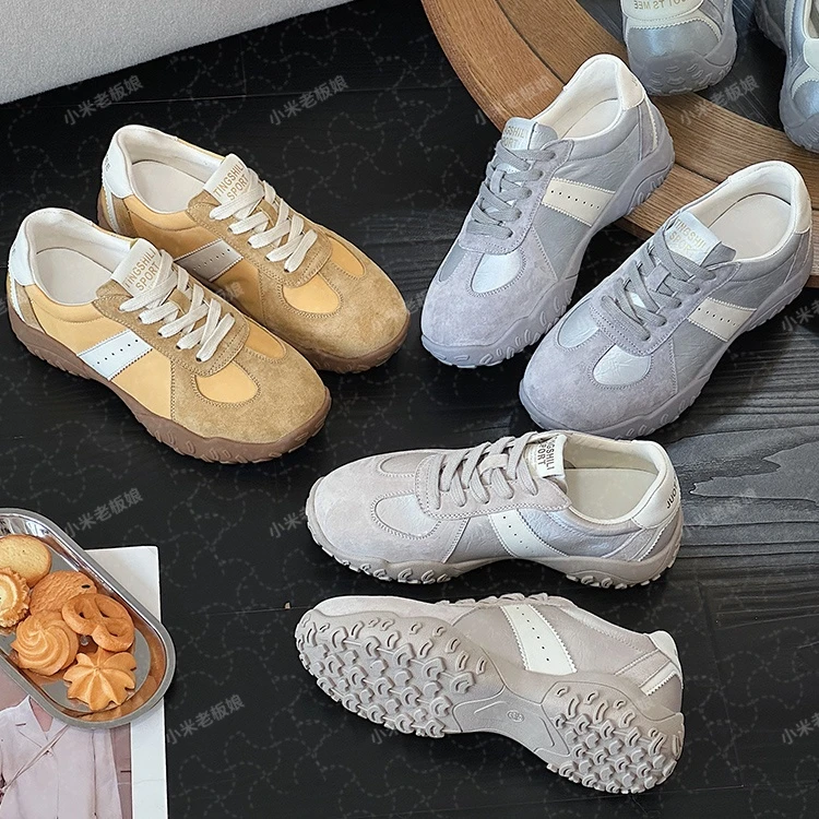 【元气】真皮德训鞋女2025新款百搭轻便平底板鞋登山运动休闲鞋1689