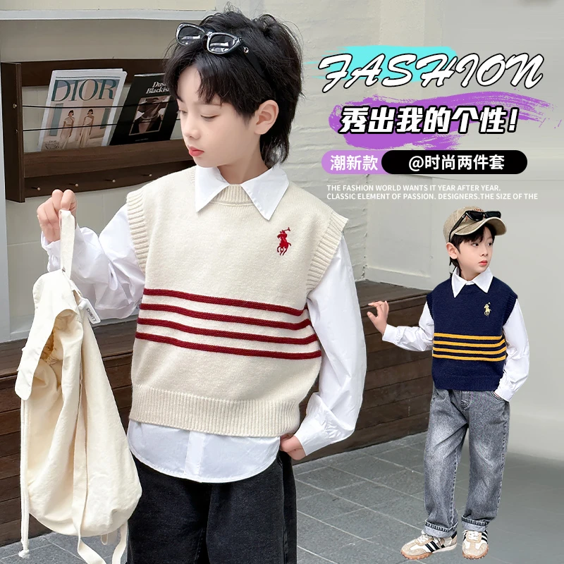 百搭背心 2025春装新款儿童洋气韩版针织背心男女童休闲外穿马甲