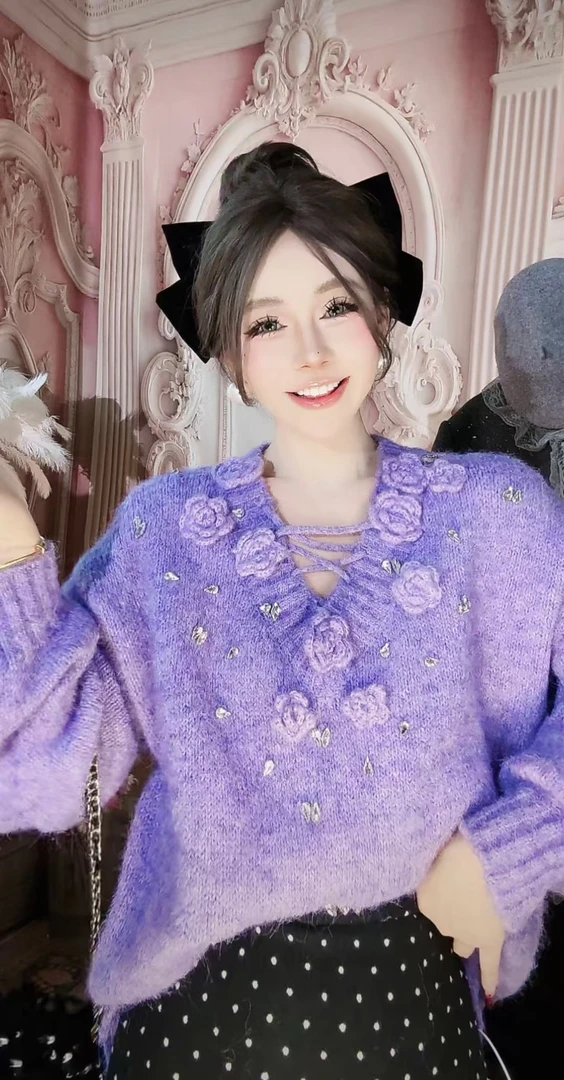 【崔】M0167毛针织衫长袖毛衣女温柔秋冬针织衫冬季套头韩版