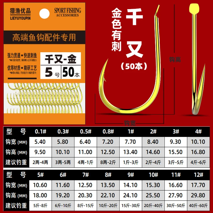 千又鱼钩有倒刺歪嘴钩高碳钢正品散装钩子鲫鱼鲤鱼筏钓钩渔具用品