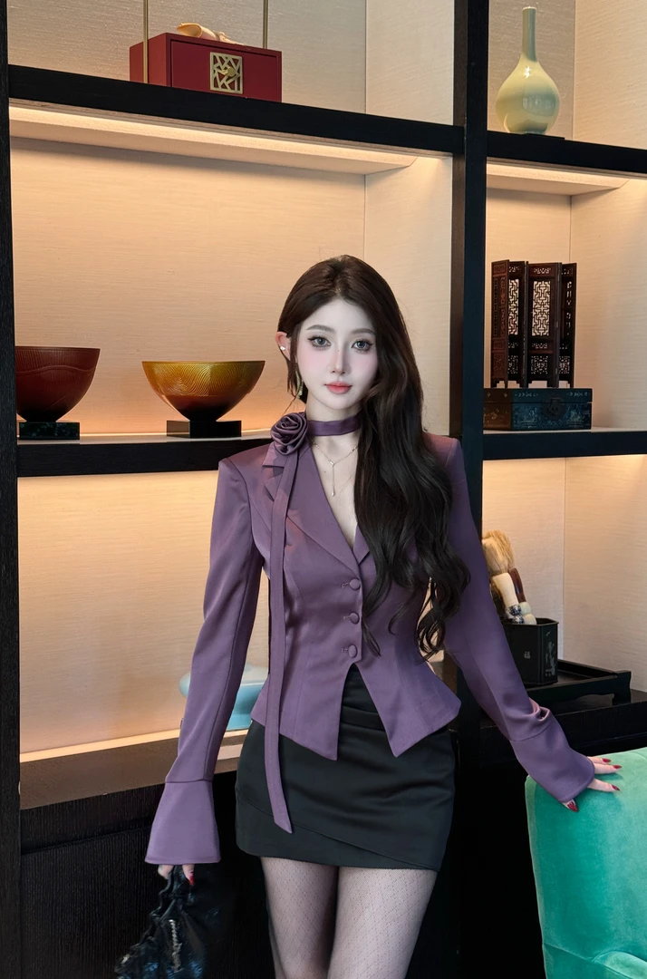 【精选优品】气质收腰显瘦轻奢修身长袖小众时尚女装套装251297