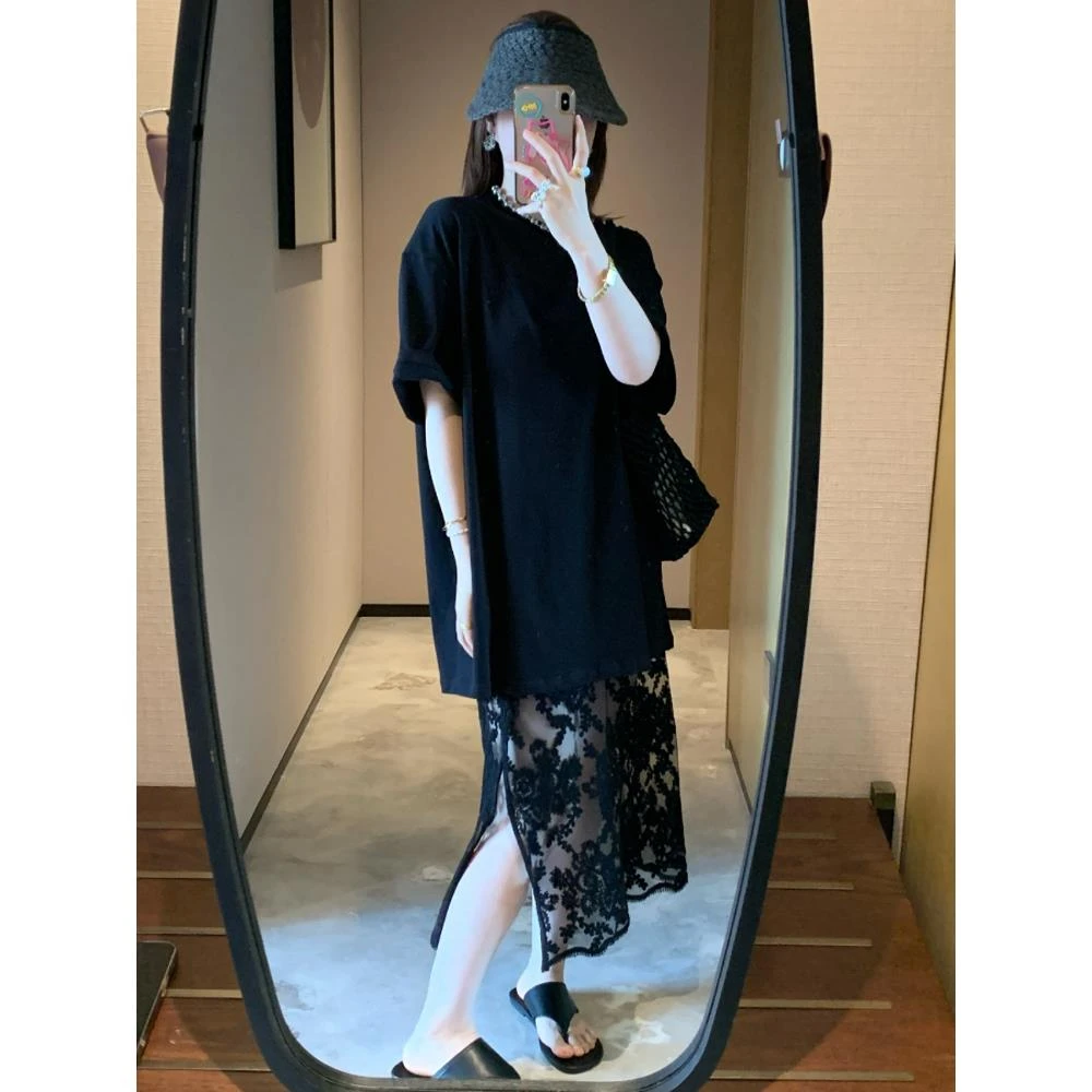 法式轻熟风时尚气质裙子开叉蕾丝半身裙法式休闲T轻熟风时尚优雅