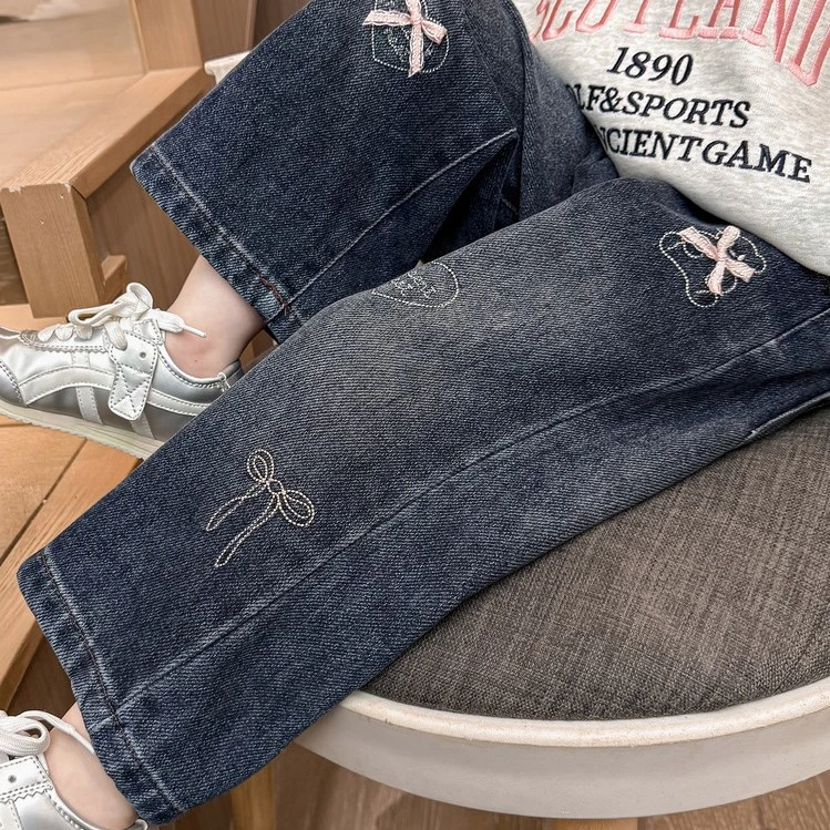 女童牛仔裤秋季2025新款中小童童裤中腰洋气百搭女宝童装长裤秋装