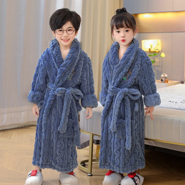 2026年新款珊瑚绒睡袍男童秋冬加厚加绒法兰绒睡衣女童冬天家居服