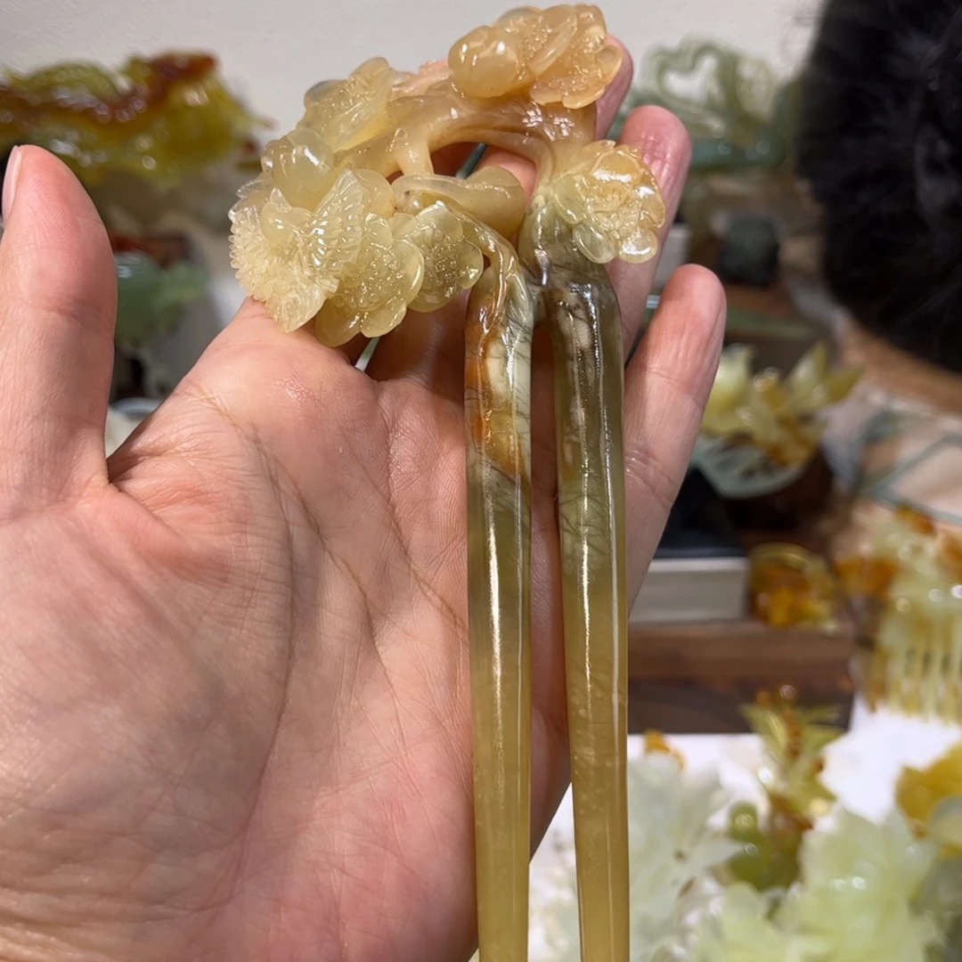 蛇纹石玉发簪合金