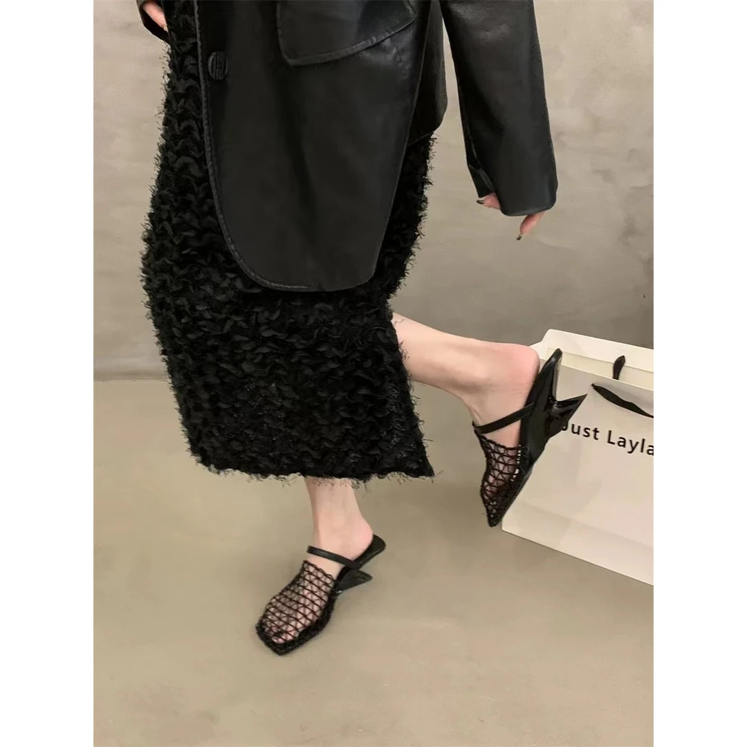 夏款法式拖鞋女新款配裙子仙女风透气拖鞋T319(拖鞋)