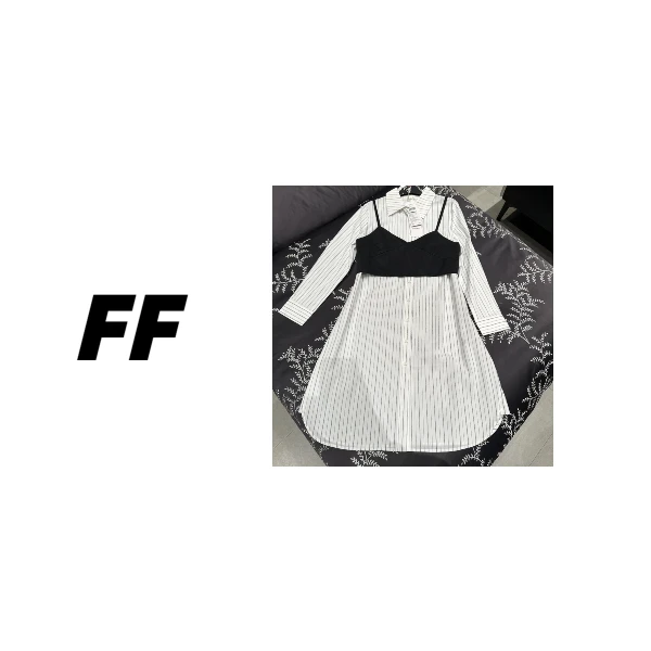 【B50652】韩版复古条纹宽松衬衫长袖抹胸连衣裙