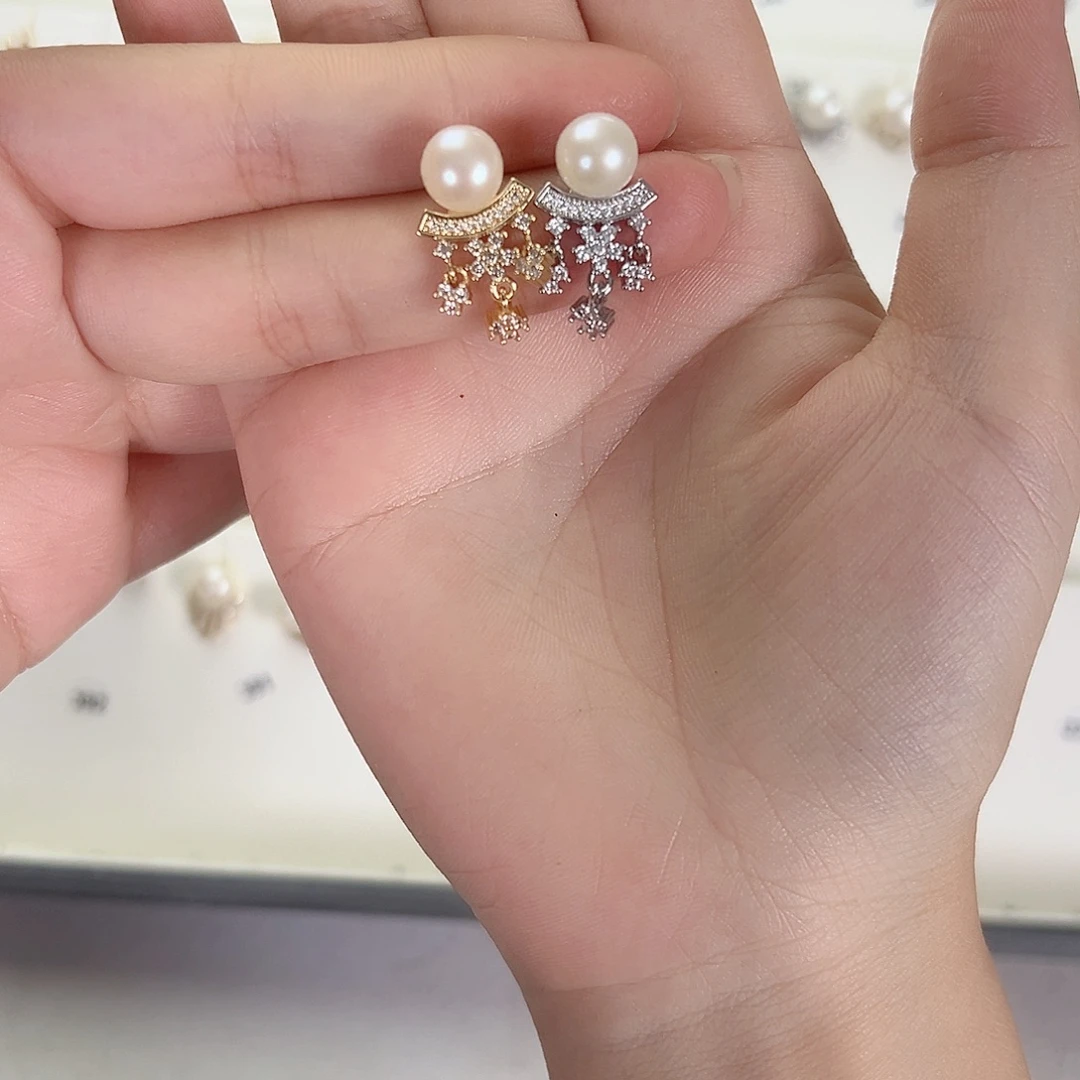 不****耳饰银S925镶嵌淡水珍珠