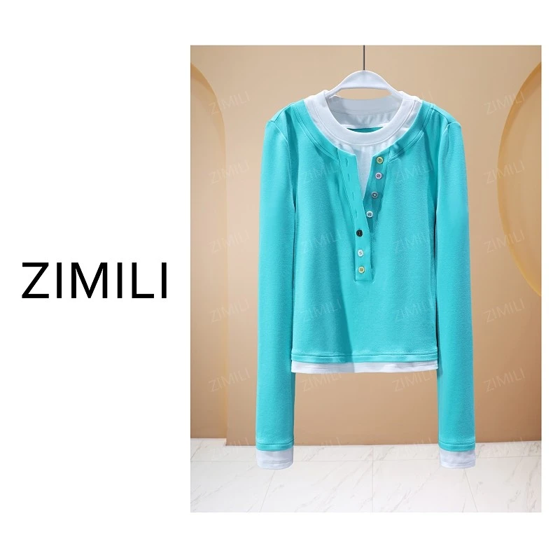 【亮哥欧货女装】冬季磨毛加厚《松石青》高弹显瘦打底上衣26276-P5