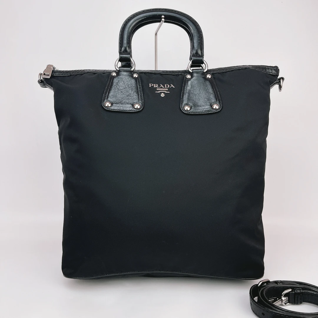 95新 Prada/普拉达 普拉达 黑色帆布手提单肩包底32 L997