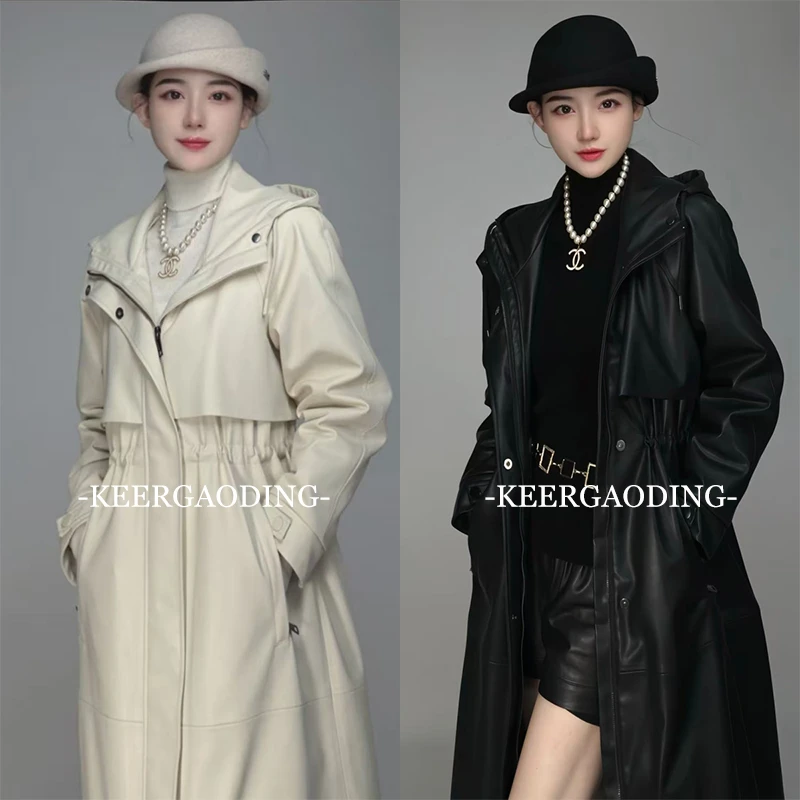 【高定羊皮鹅绒服】高端设计师加厚保暖羊皮鹅绒服连帽风衣FC-8818