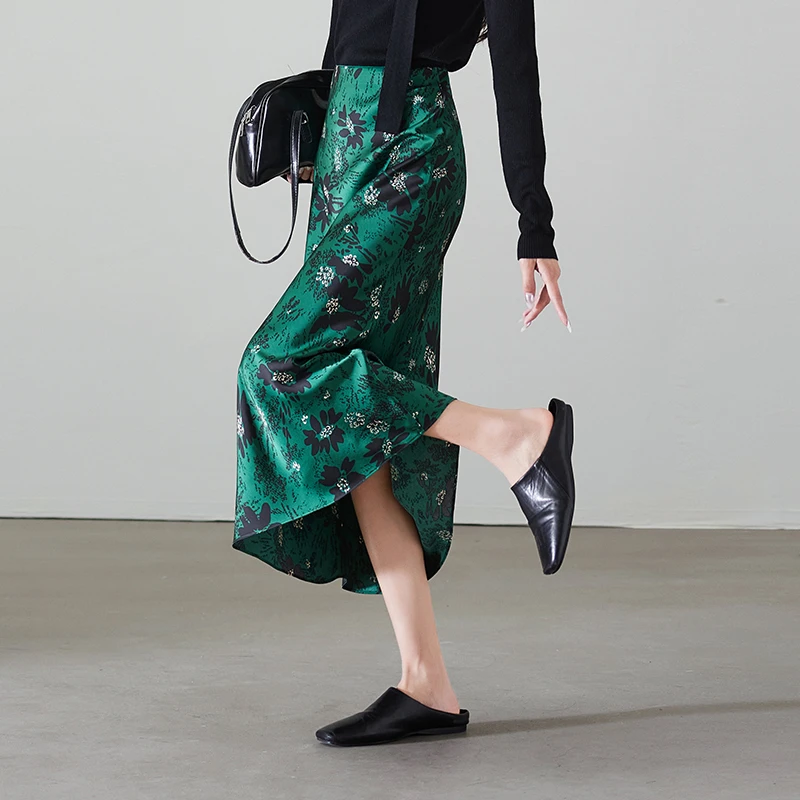 索菲丝尔时尚印花高腰鱼尾裙2025春季气质百搭中长款半身裙516861