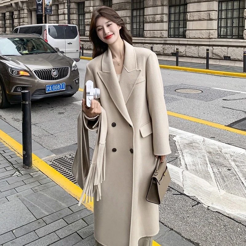 （直播间扣号链接）冬季新款羊毛双面呢女士大衣韩版外套气质