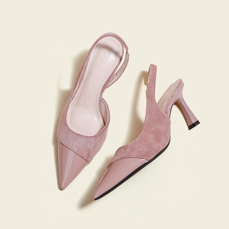 法式尖头高跟鞋中空细跟包头凉鞋女7厘米新款后空玛丽珍单鞋夏季