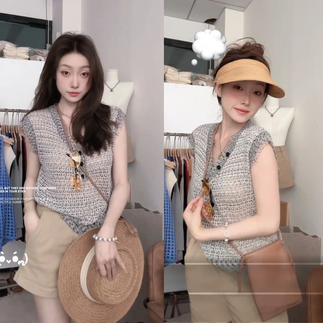 【流苏飞飞袖】背心上衣女设计款 仿编织感韩系略松弛感