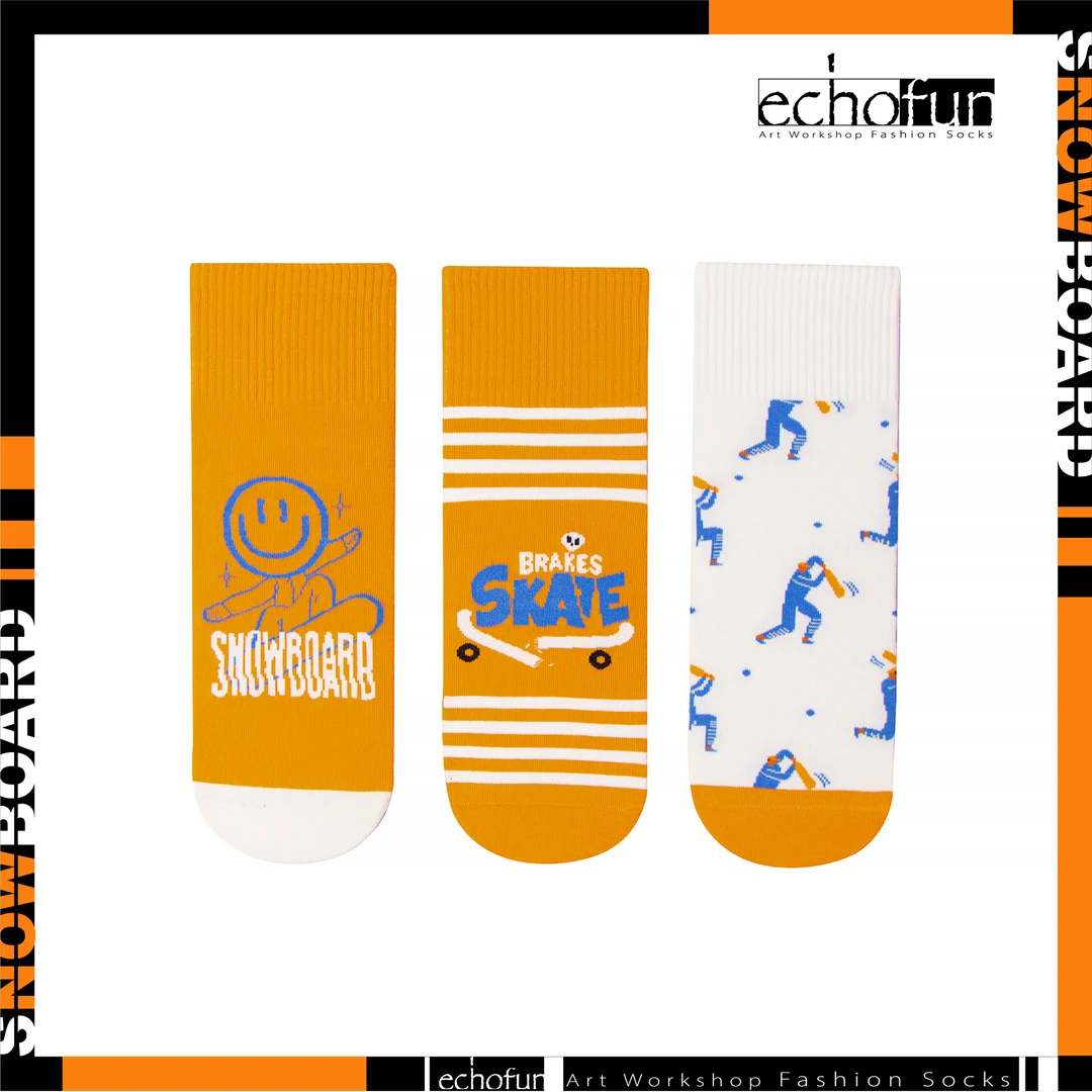 「滑板与棒球」春季个性设计师款潮流棉袜ins潮时尚中筒袜子【3双装】