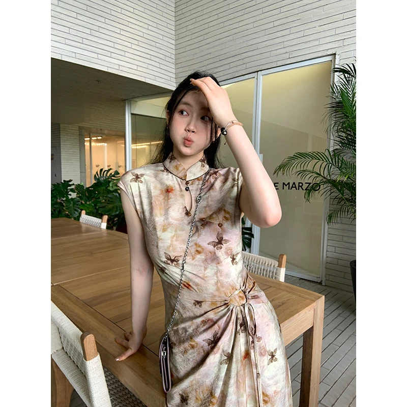 王少女的店【清清】花色新中式修身显瘦立领连衣裙子L18055S42