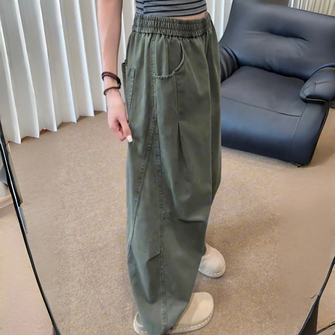秋季新款美式工装裤男纯色水洗复古宽松直筒裤子潮牌男生休闲长裤